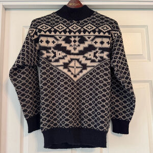 Vintage 80’s Beldoch Popper Sweater Size S Black Tan Southwest Patterned